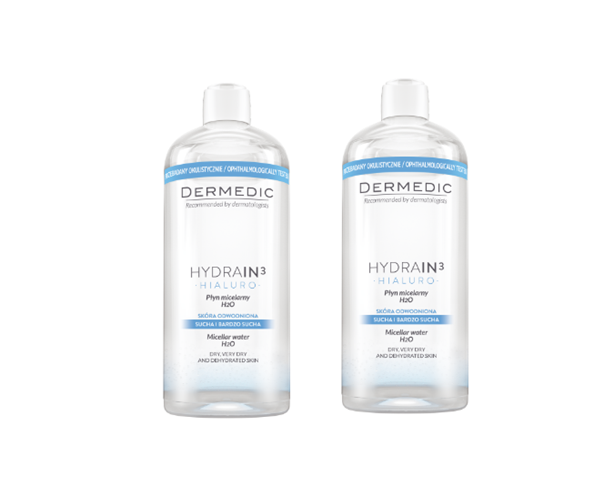 Dermedic Hydrain 3 Hialuro, płyn micelarny H2O, 500 ml + 500 ml