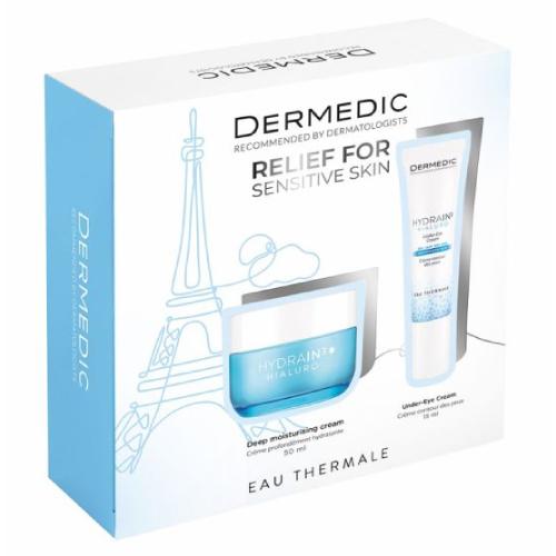 Dermedic Hydrain 3 Hialuro, zestaw: krem dogłębnie nawilżający, 50 ml + krem pod oczy, 15 ml