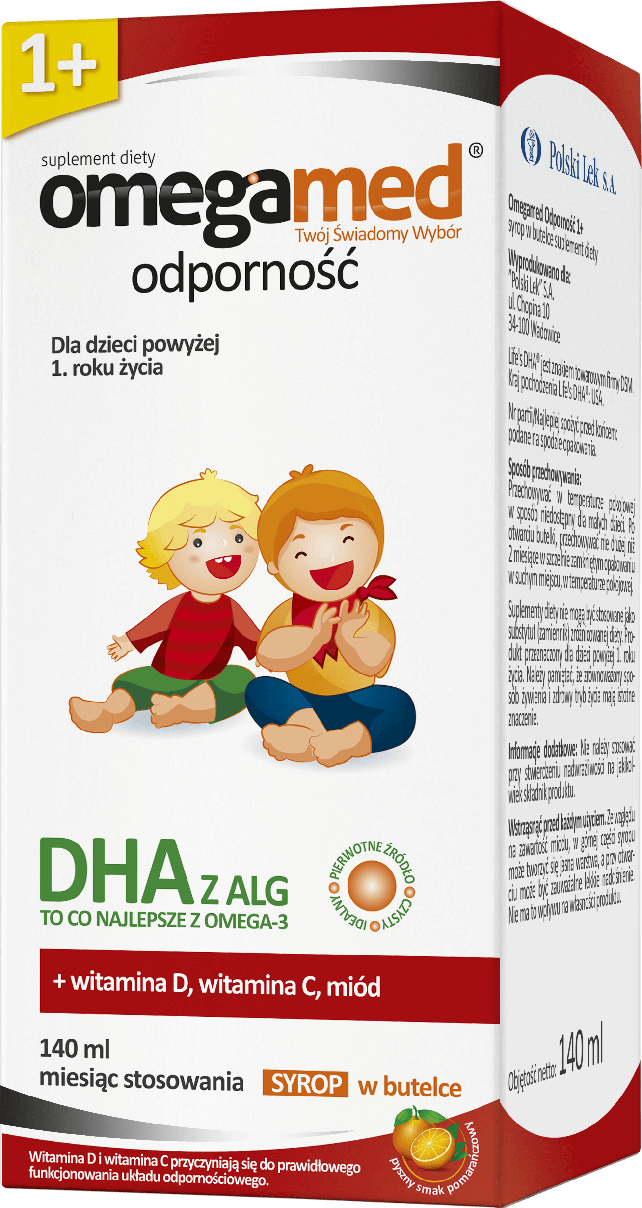 Omegamed Odporność 1+, syrop ze składnikami wspierającymi odporność o smaku pomarańczowym, 140 ml
