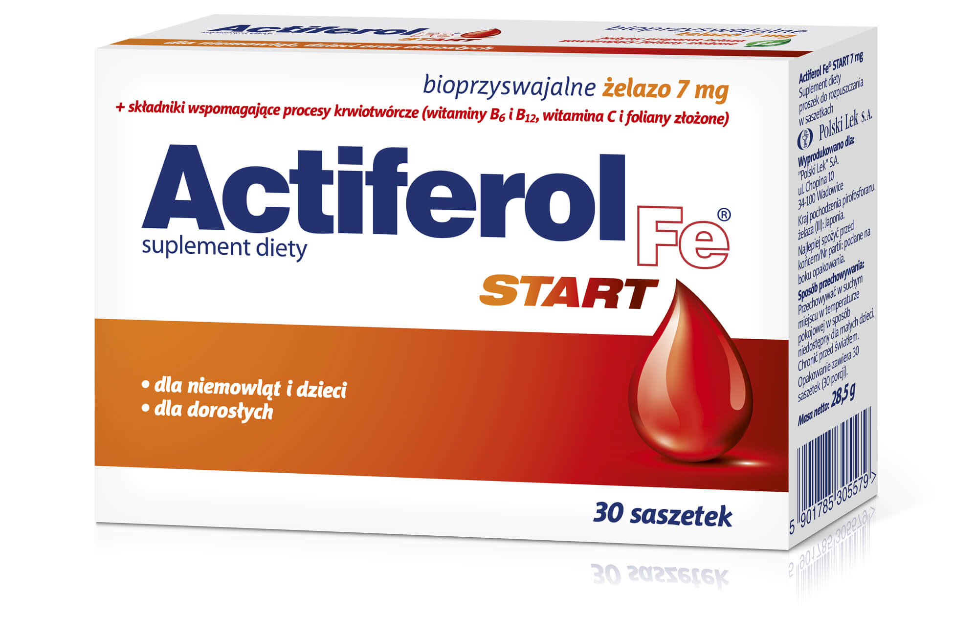 Actiferol Fe Start, saszetki ze składniakami uzupełniającymi dietę w żelazo i kwas foliowy, 30 szt.