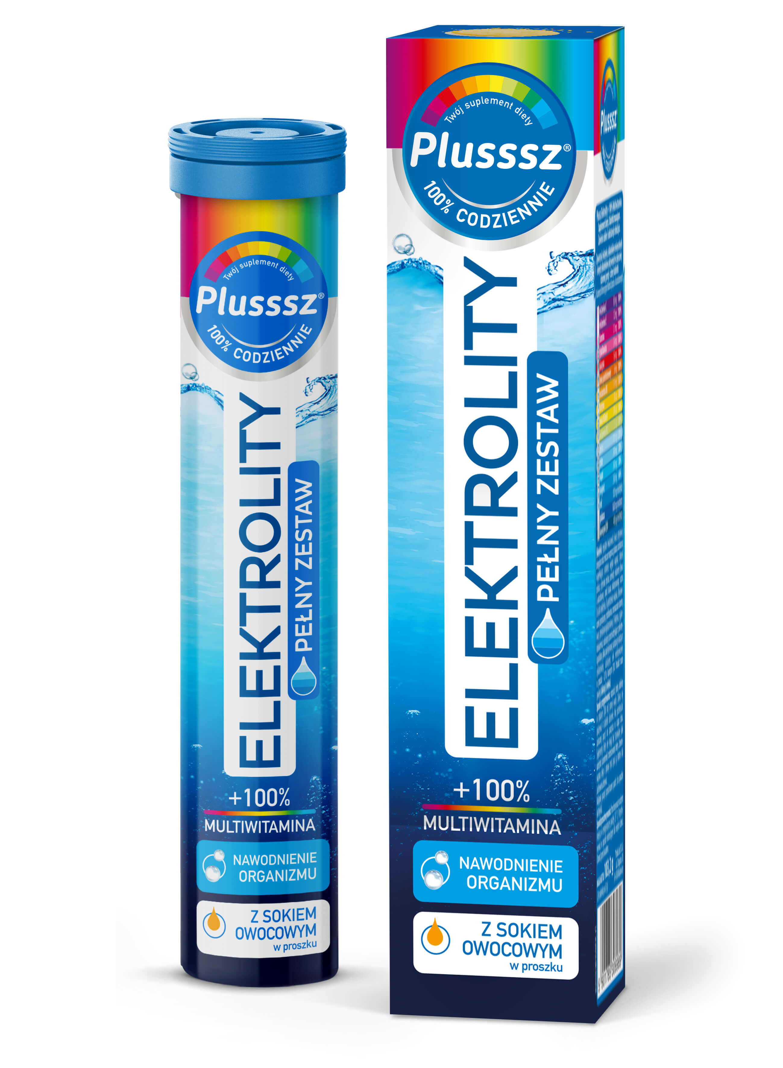 Plusssz Elektrolity + 100% Multiwitamina, tabletki musujące z zestawem elektrolitów i witamin, 24 szt.