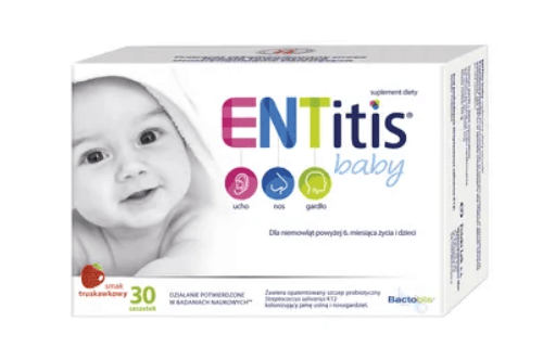 ENTitis Baby , proszek ze składnikami wspierającymi odporności u dzieci o smaku truskawkowym, 30 sasz.