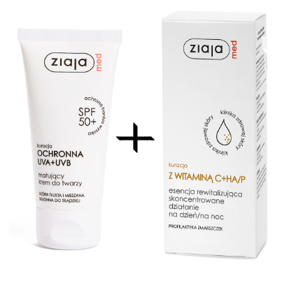 Ziaja Med UVA+UVB + witamina C+HA/P , krem matujący, 50 ml + krem, 30 ml