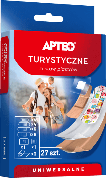 Plastry turystyczne APTEO zestaw uniwersalny do opatrywania skaleczeń, 27 szt.