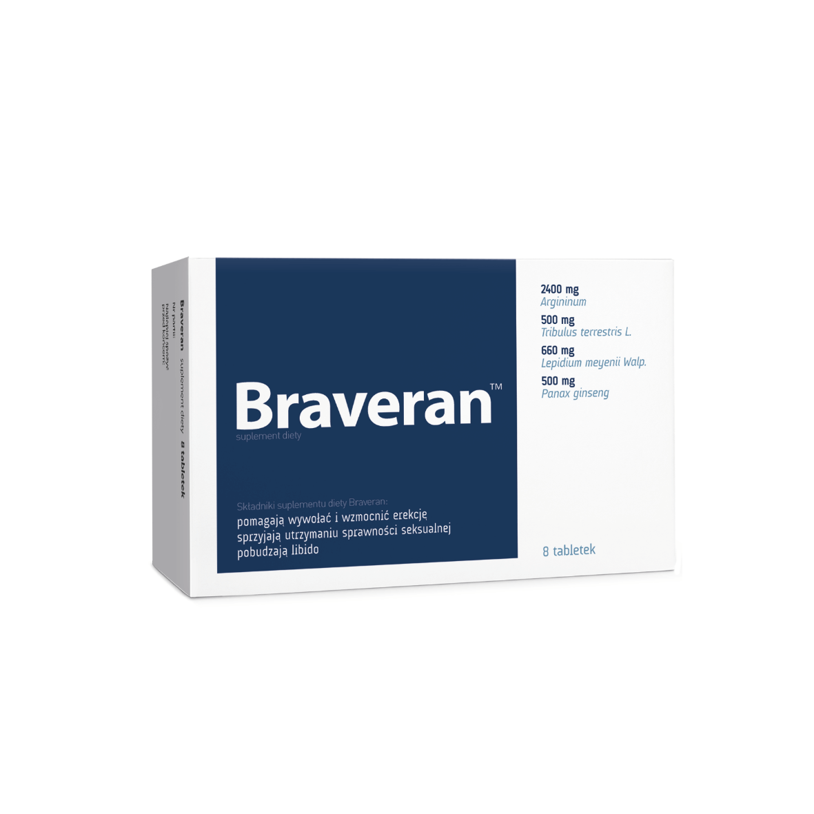 Braveran, tabletki ze składnikami wspomagajacymi osiągnięcie erekcji, 8 szt.