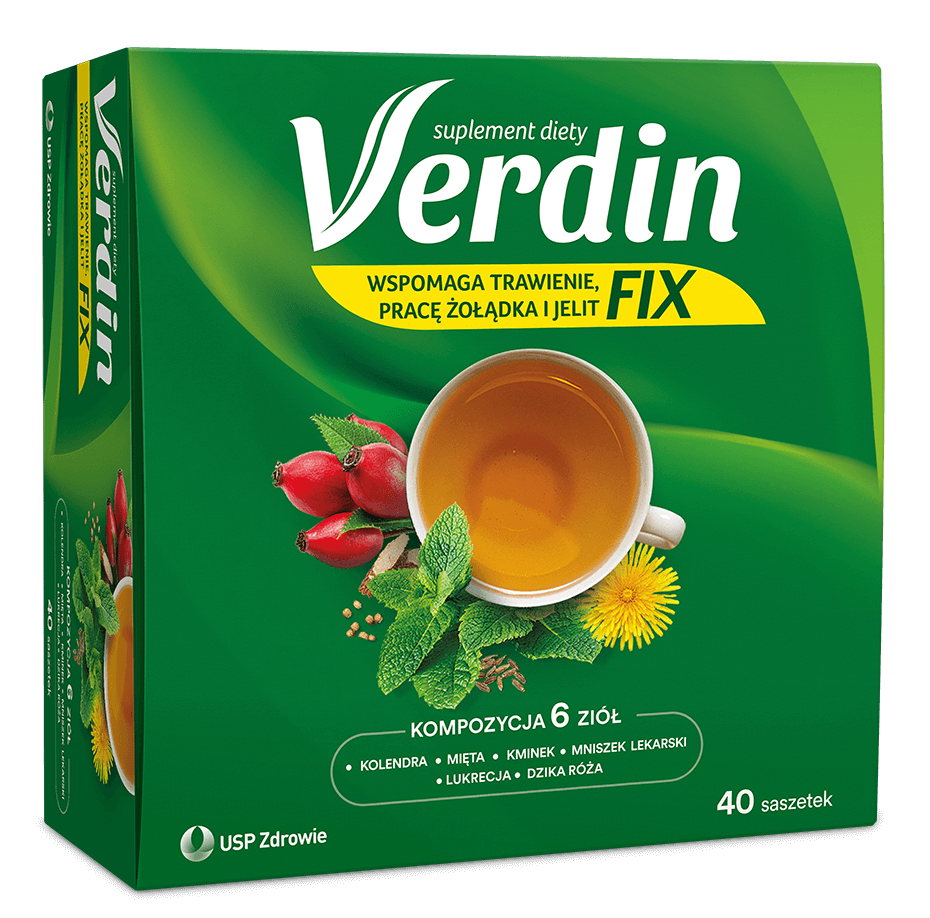 Verdin fix herbata ze składnikami wspierającymi trawienie i prawidłową pracę jelit, żołądka, 40 sasz.