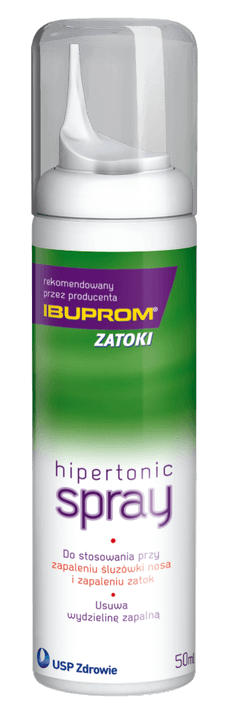 Ibuprom Zatoki Hipertonic, aerozol usuwający wydzielnę przy zapaleniu śluzówki nosa i zatok, 50 ml