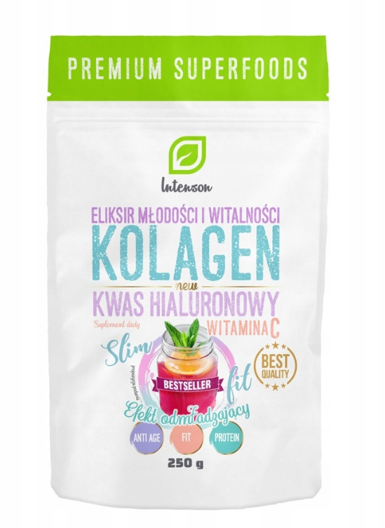Intenson Kolagen + Witamina C + Kwas Hialuronowy proszek, 250 g