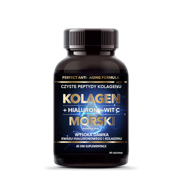 Kolagen morski anti-age + hialuron + witamina C, kapsułki ze składnikami wspomagającymi produkcję kolagenu, 90 szt.