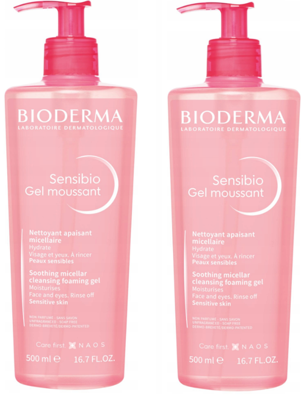 Bioderma Sensibio Moussant żel do mycia twarzy, 2 x 500 ml