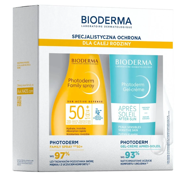 Bioderma Photoderm spray ochronny, SPF 50+, 300 ml + nawilżający żel-krem po opalaniu, 500 ml