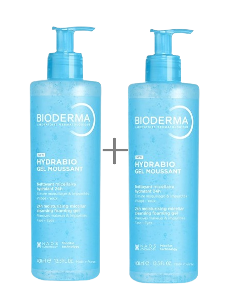 Bioderma Hydrabio Moussant, żel do mycia twarzy, 400 ml + 400 ml