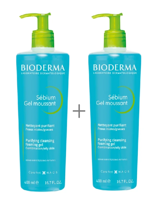 Bioderma Sebium antybakteryjny żel oczyszczający, 400 ml + 400 ml