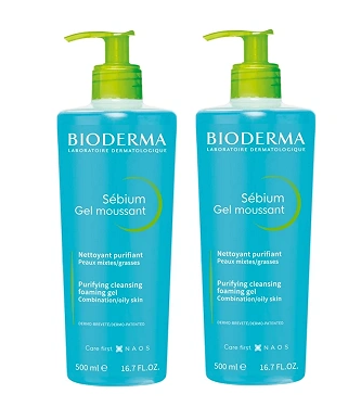 Bioderma Sebium Gel Moussant,  żel oczyszczający, 2 x 500 ml