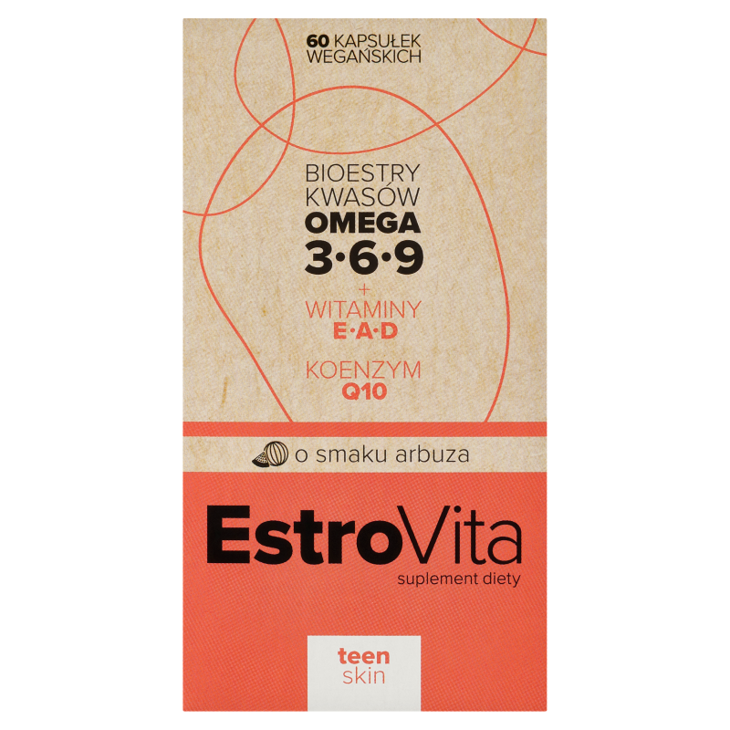 EstroVita Teen Skin Omega 3-6-9,  o smaku arbuza, 60 kapsułek