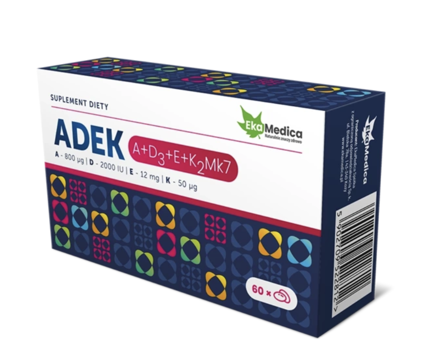 EkaMedica ADEK A+D3+E+K2Mk7,  60 kapsułek miękkich