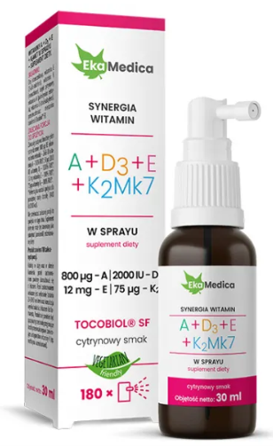 EkaMedica Witaminy A + D3 + E + K2MK7, spray, 30 ml