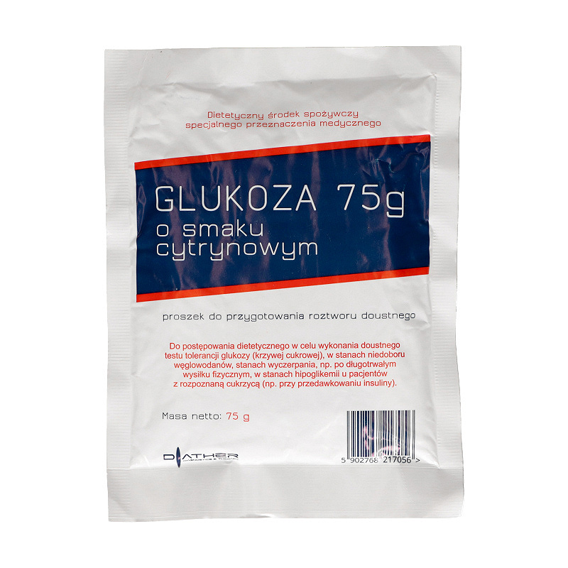 Glukoza proszek na niedobór węglowodanów, stany wyczerpania o smaku cytrynowym, 75 g