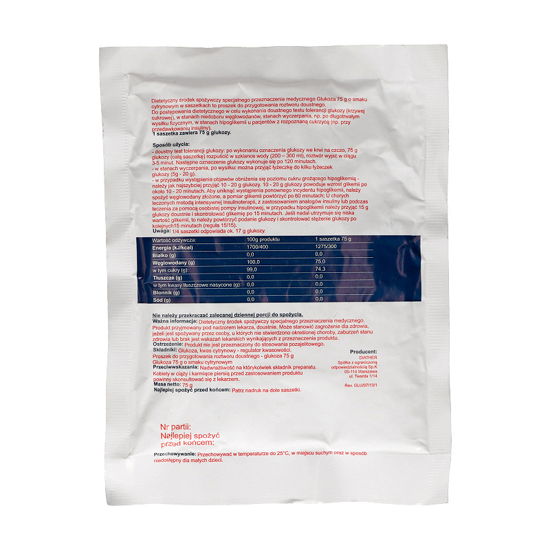 Glukoza, proszek na niedobór węglowodanów, stany wyczerpania o smaku cytrynowym, 75 g