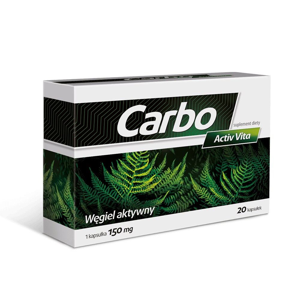 Carbo Activ Vita, kapsułki ze składnikami wspierającymi prawidłowe funkcjonowanie układu pokarmowego i jelit, 20 szt.