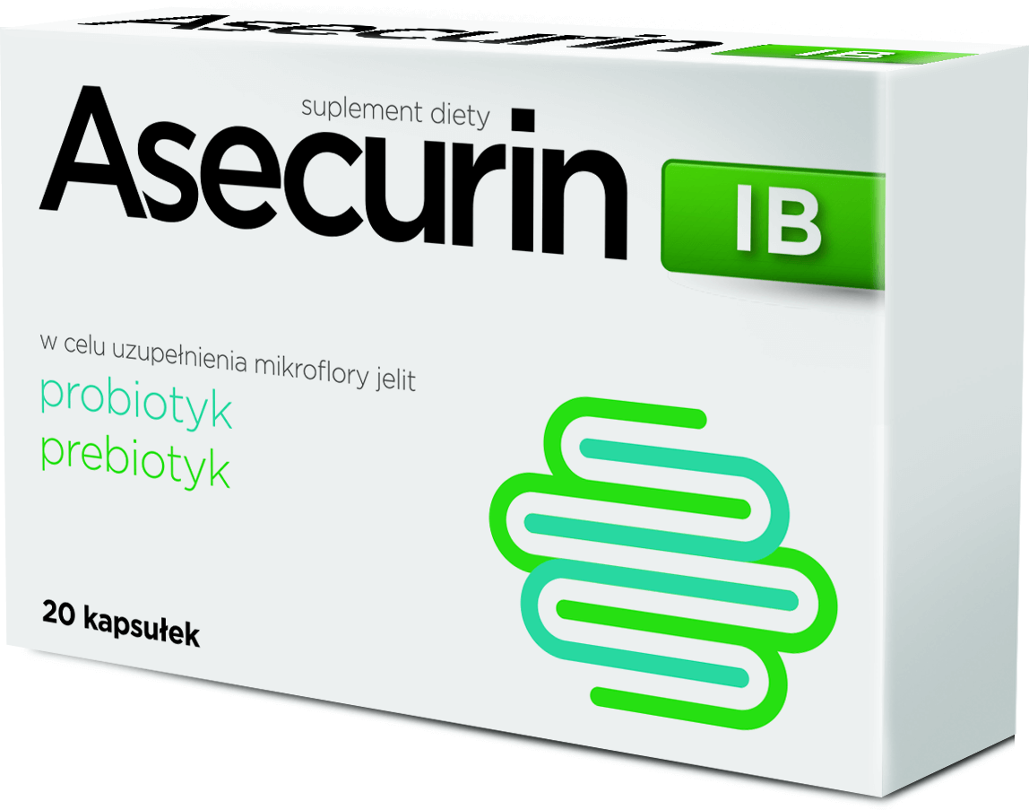 Asecurin IB, kapsułki ze składnikami uzupełniającymi mikroflorę jelit, 20 szt.