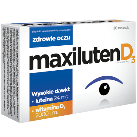 Maxiluten D3, tabletki ze składnikami wspierającymi zdrowie oczu i utrzymanie prawidłowej ostrości widzenia z witaminą D3,  30 szt.