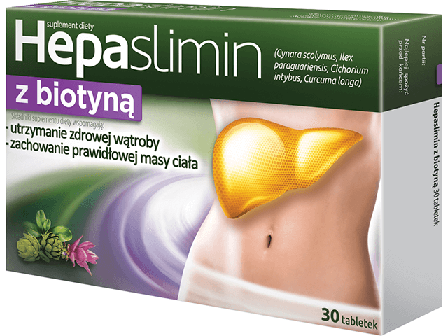 Hepaslimin z biotyną, tabletki ze składnikami wspierającymi wątrobę i zachowanie prawidłowej masy ciała, 30 szt.