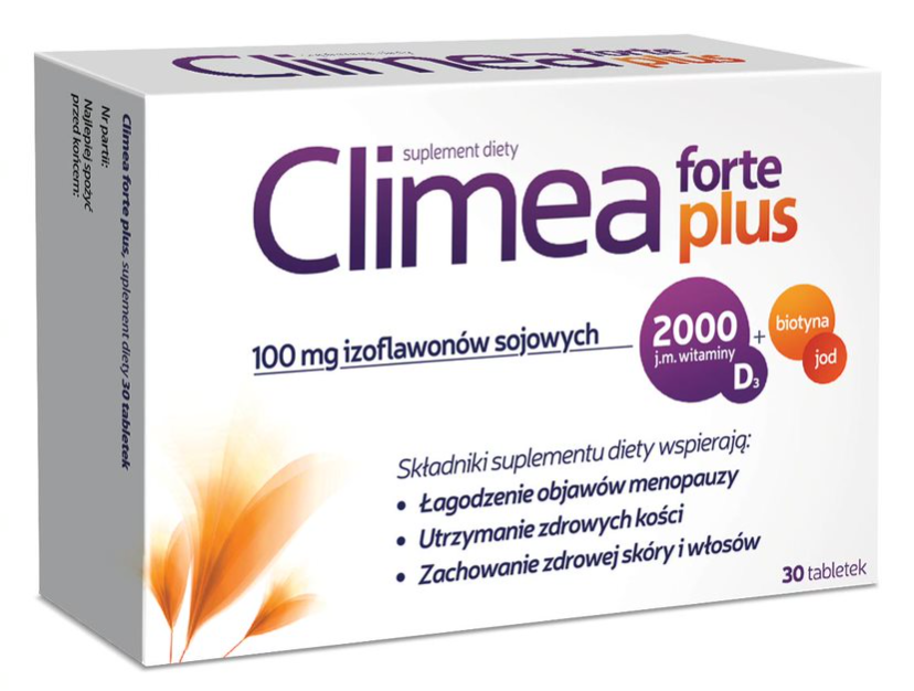Climea Forte Plus, tabletki ze składnikami łagodzącymi objawy menopauzy, 30 szt