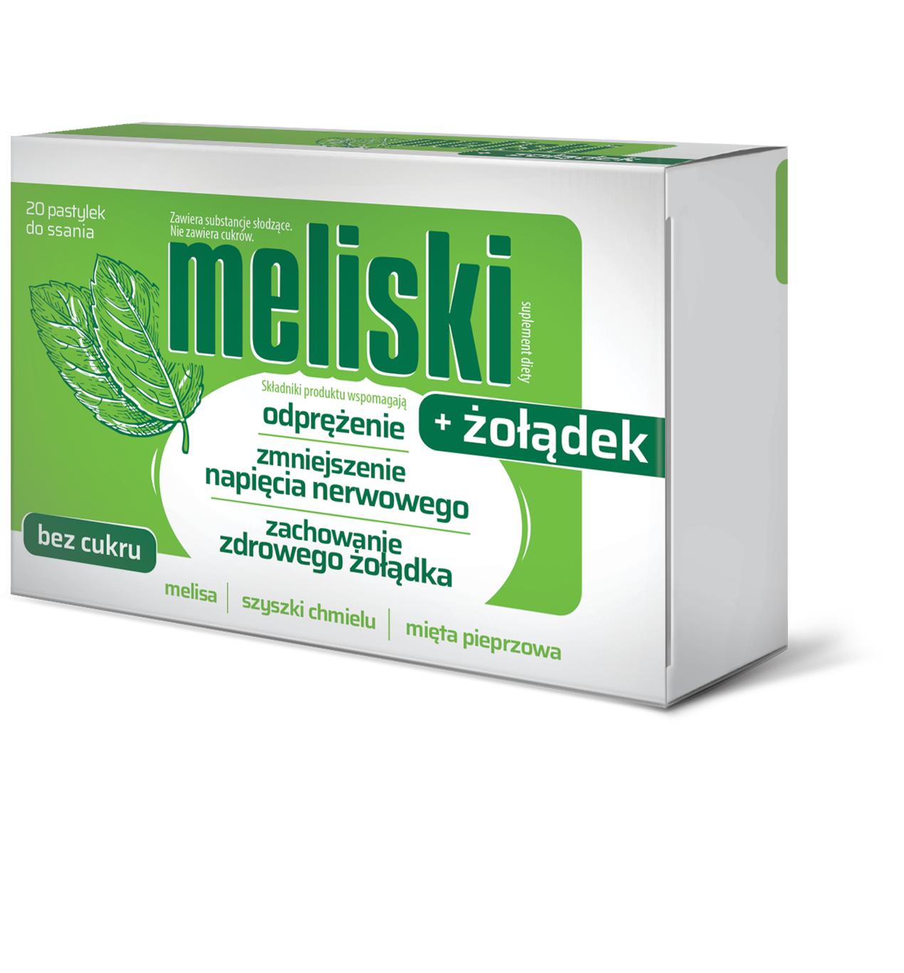 Meliski + Żołądek, pastylki do ssania ze składnikami wspomagającymi redukcje stresu i żołądek, 20 szt.