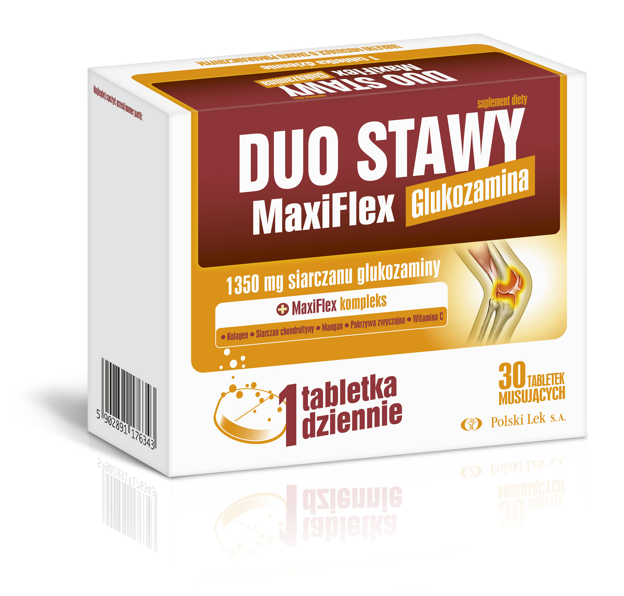 Duo Stawy MaxiFlex Glukozamina, tabletki musujące ze składnikami na mięśnie i stawy dla seniorów, 30 szt.