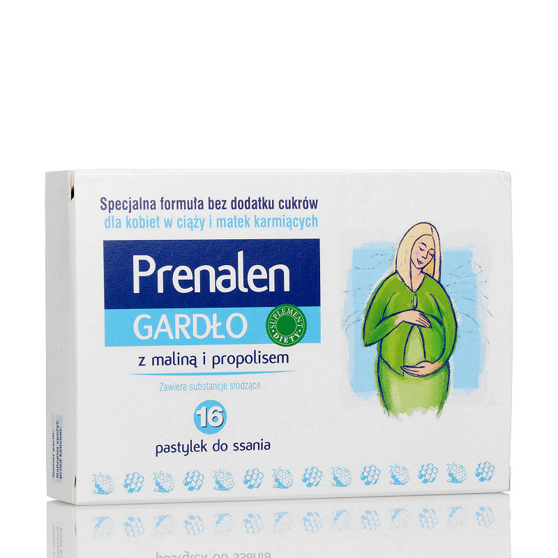 Prenalen Gardło, pastylki ze składnikami wspomagającymi w stanach zaplanych gardła dla kobiet w ciąży i matek karmiących, 16 szt.