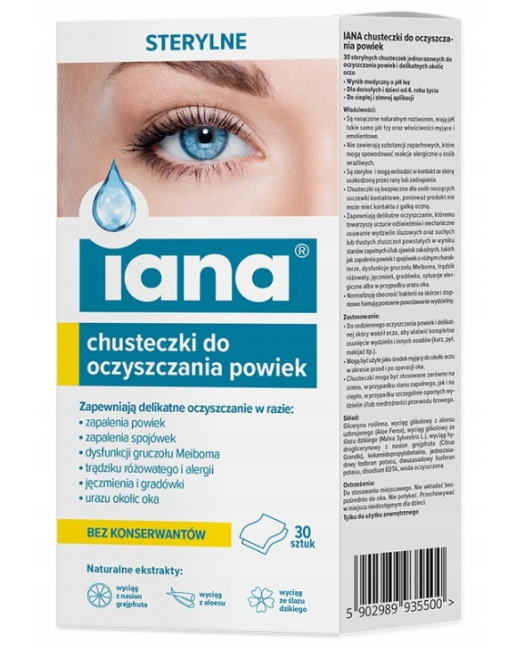 Iana, chusteczki do oczyszczania powiek, 30 szt.