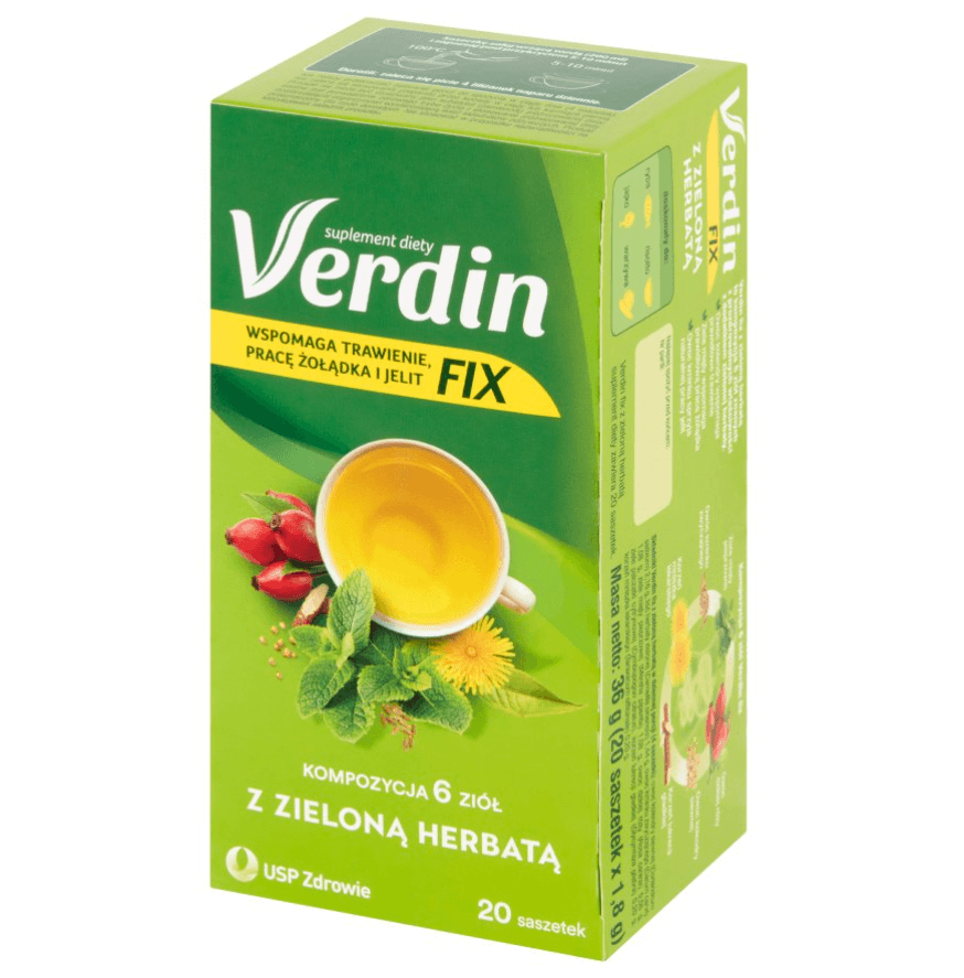 Verdin Fix , zioła do zaparzenia z zieloną herbatą na trawienie, 20 szt.