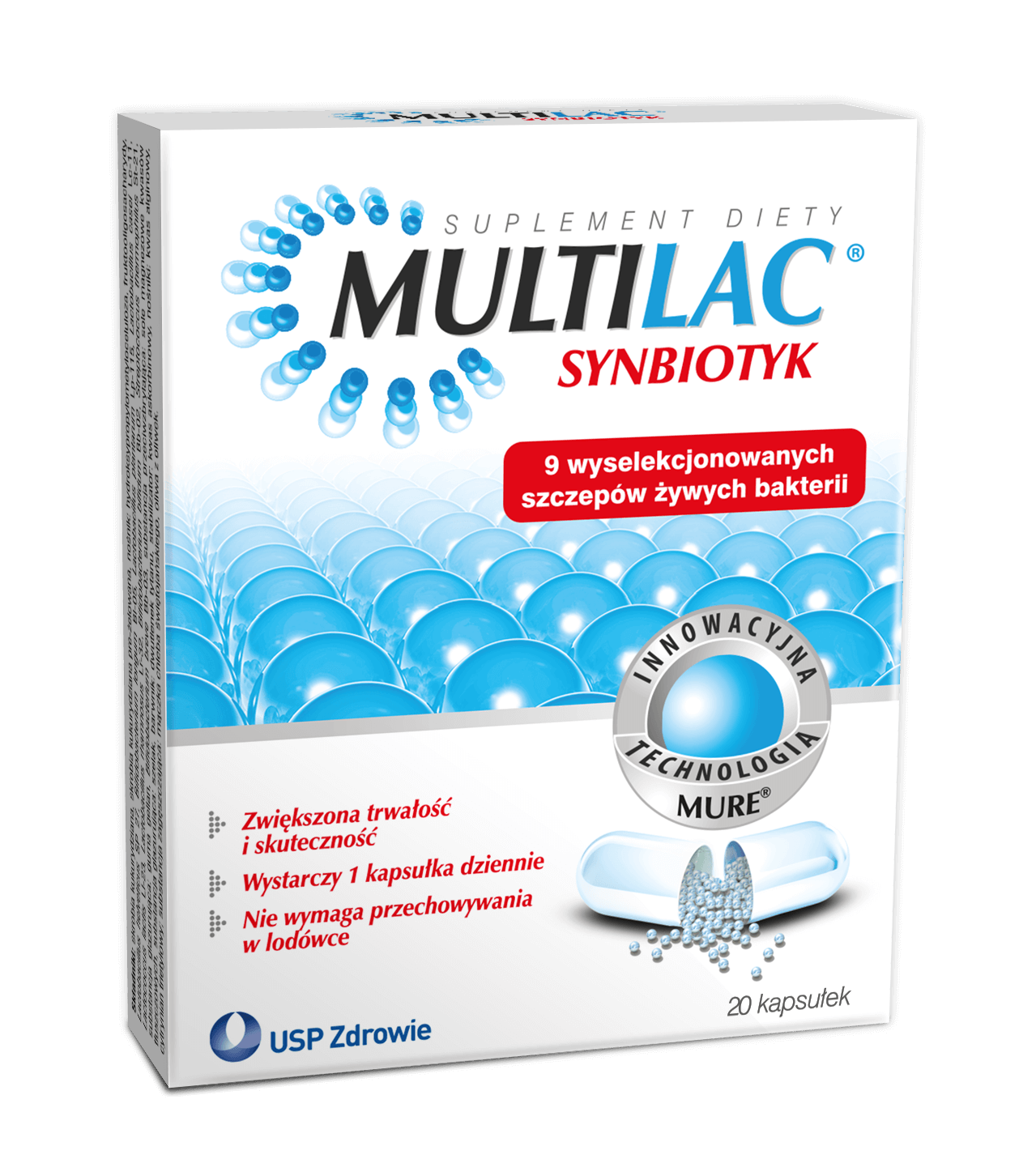 Multilac, kapsułki przywracające naturalną mikroflorę przewodu pokarmowego, 20 szt.