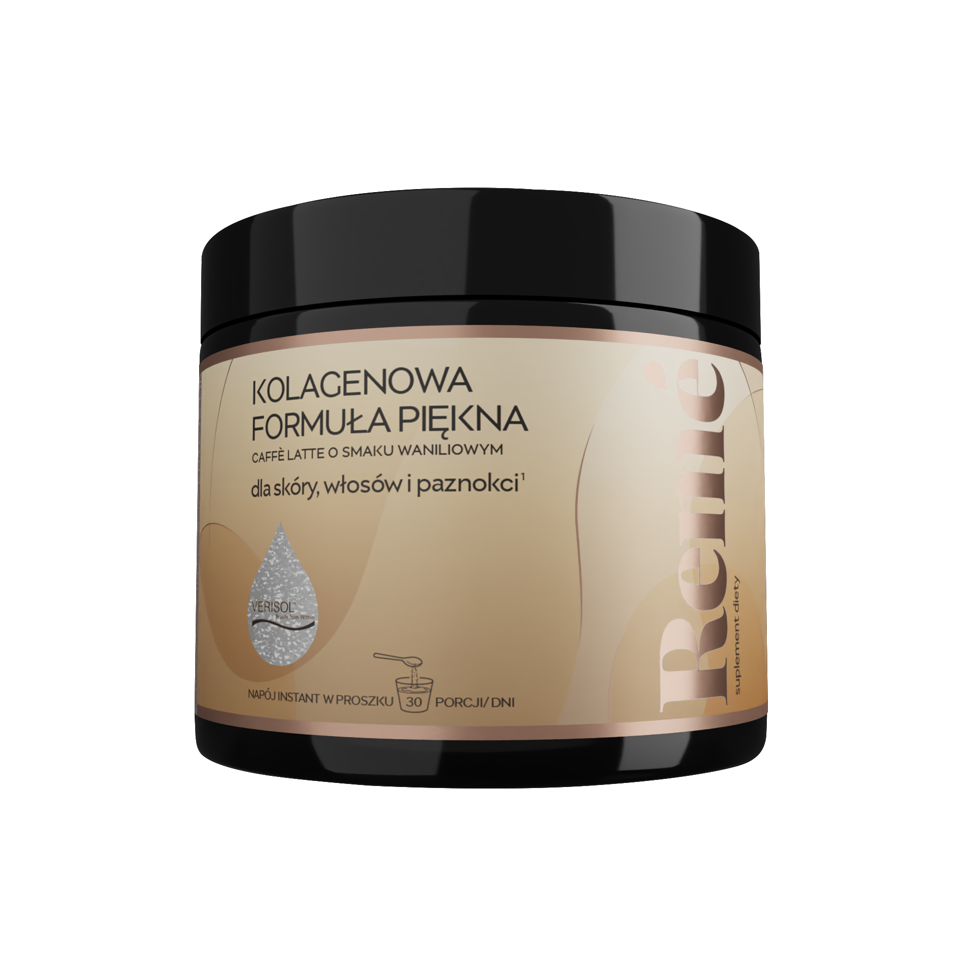Reme Kolagenowa Formuła Piękna, proszek ze składnikami wspomagającymi skórę włosy i paznokcie o smaku caffe latte wanilia, 150 g