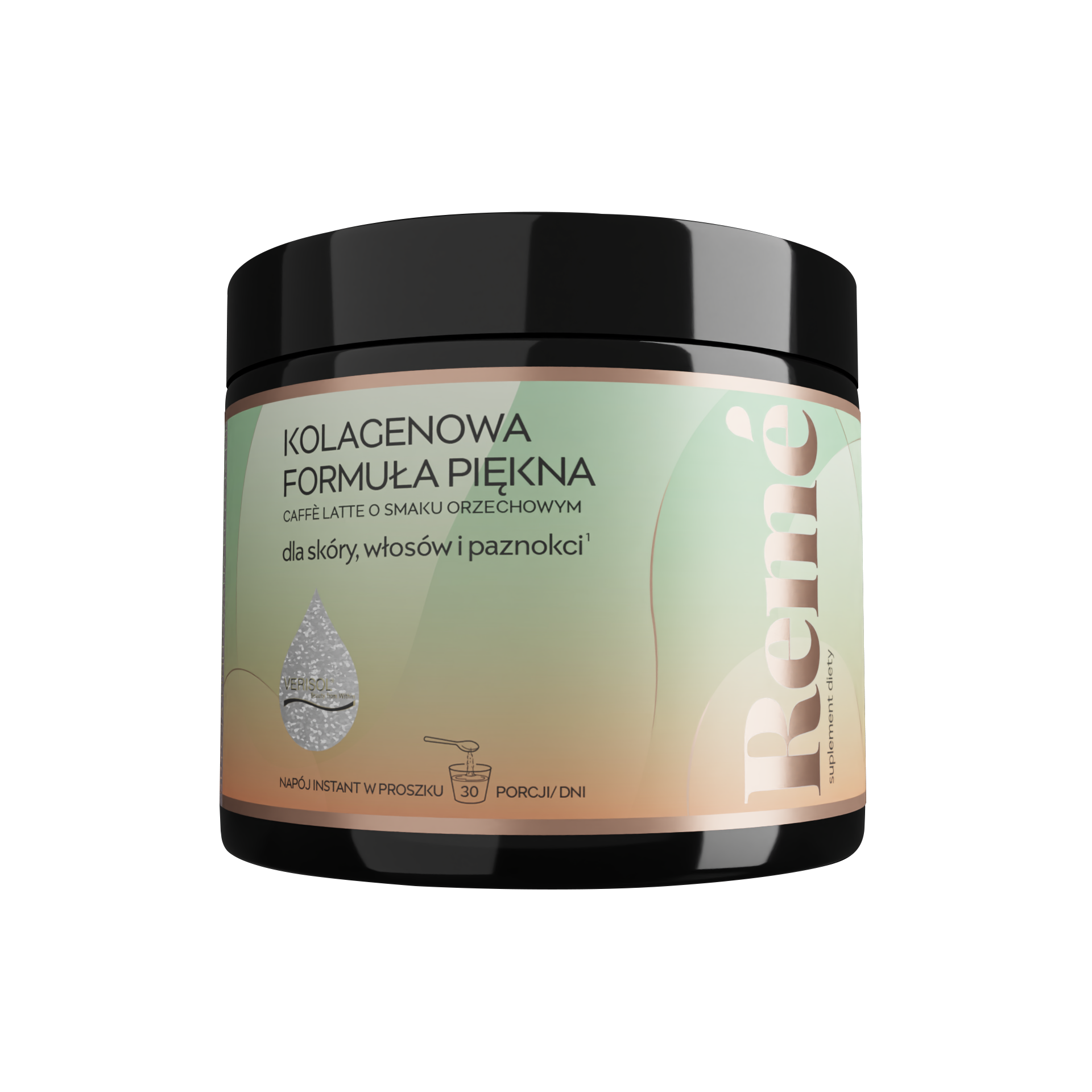 Reme Kolagenowa Formuła Piękna, proszek ze składnikami wspomagającymi skórę włosy i paznokcie o smaku orzechowe caffe latte, 150 g