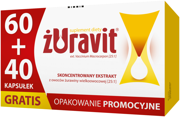 Żuravit , kapsułki ze składnikami wspierającymi prawidłowe funkcjonowanie układu moczowego, 60 szt.+ 40 szt. gratis
