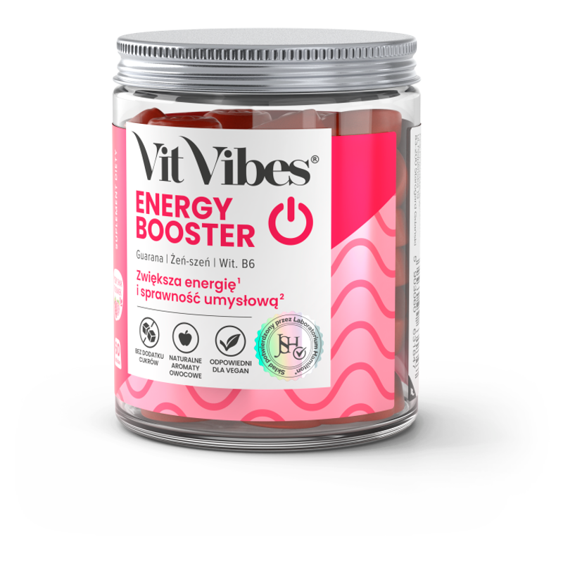 Vit Vibes Energy Booster, żelki o smaku truskawkowym, 60 szt.