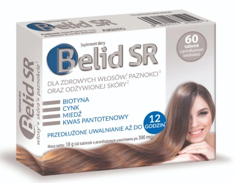 Belid SR, tabletki ze składnikami wzmacniającymi włosy, skórę i paznokcie, 60 szt.