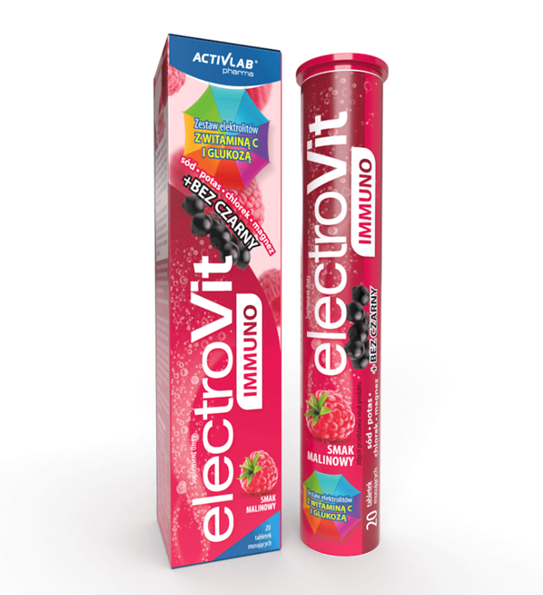ElectroVit Immuno, tabletki musujące o smaku malinowym z zestawem elektrolitów, 20 szt.