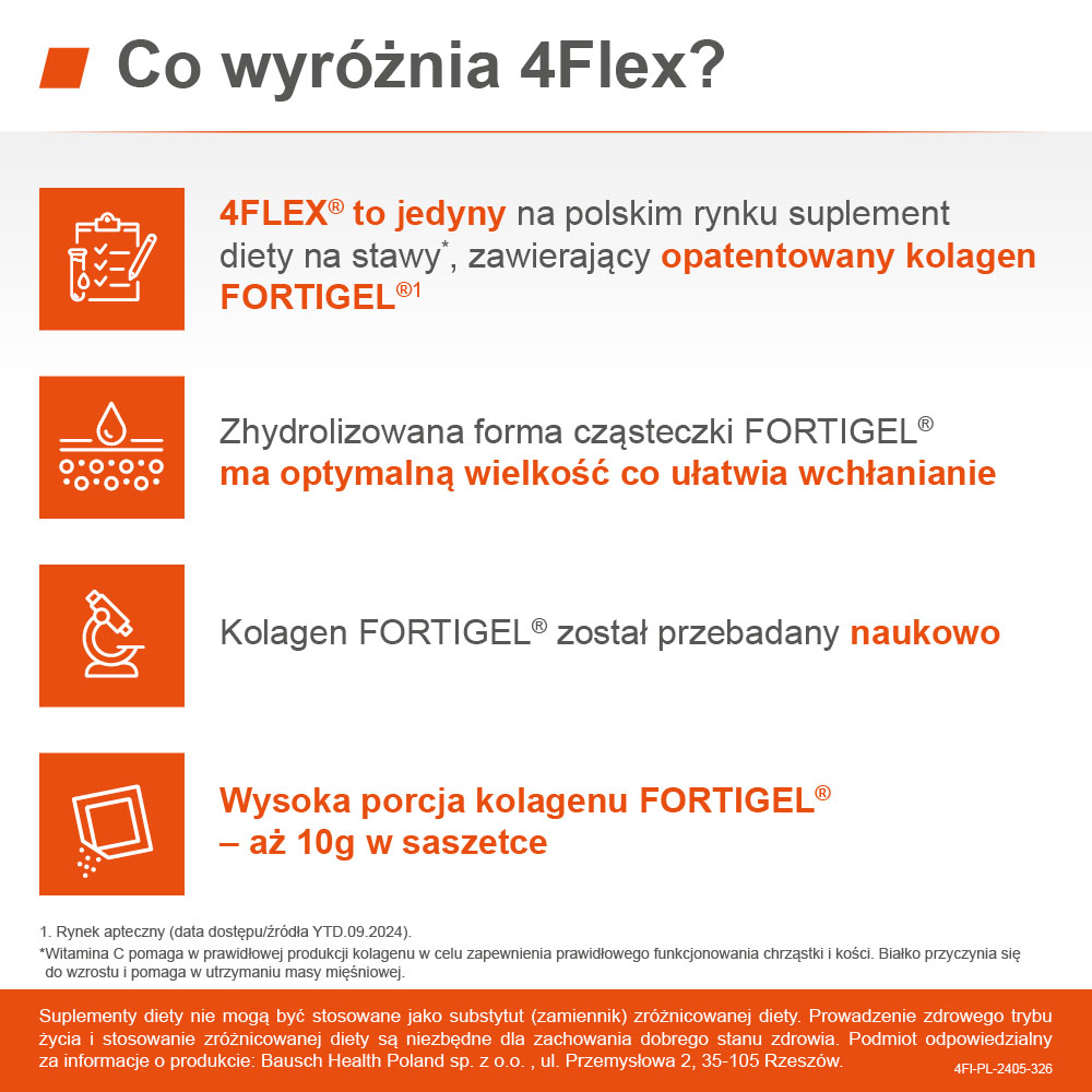 4Flex, proszek z kolagenem wspierającym mocne kości i stawy, 30 sasz.