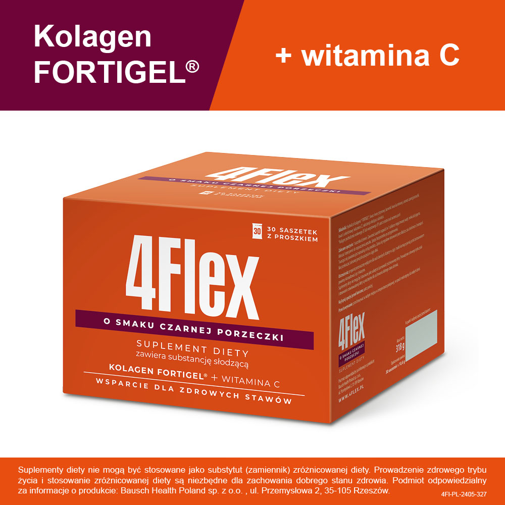 4Flex, proszek do sporządzania roztworu o smaku czarnej porzeczki z witaminą C, 30 sasz.