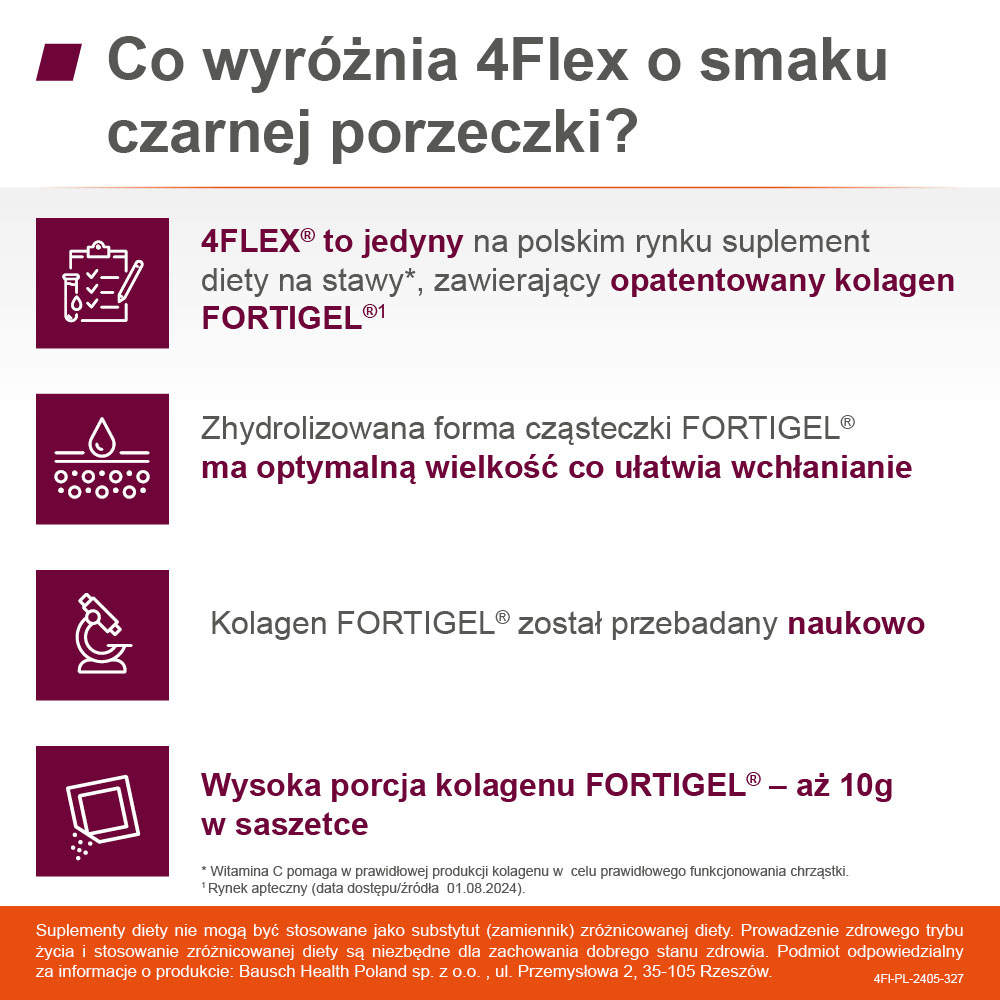4Flex, proszek do sporządzania roztworu o smaku czarnej porzeczki z witaminą C, 30 sasz.