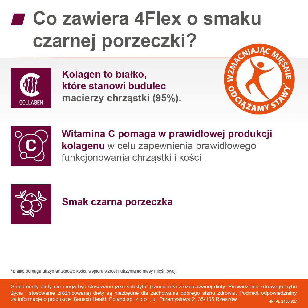 4Flex, proszek do sporządzania roztworu o smaku czarnej porzeczki z witaminą C, 30 sasz.