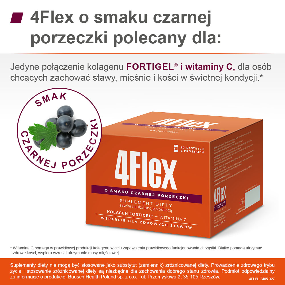 4Flex, proszek do sporządzania roztworu o smaku czarnej porzeczki z witaminą C, 30 sasz.