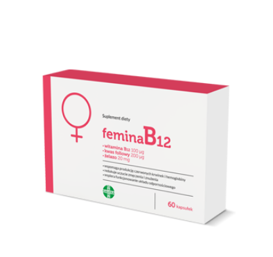 Femina B12, kapsułki ze składnikami wspomagającymi produkcję czerwonych krwinek i hemoglobiny, 60 szt.