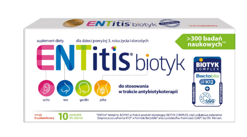 ENTitis, biotyk, pastylki do ssania, truskawkowe, 10 szt.
