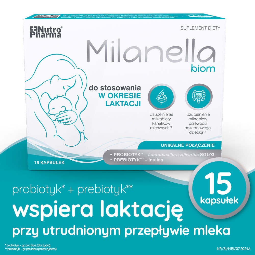 Milanella Biom, probiotyk dla kobiet karmiących piersią, 15 szt.