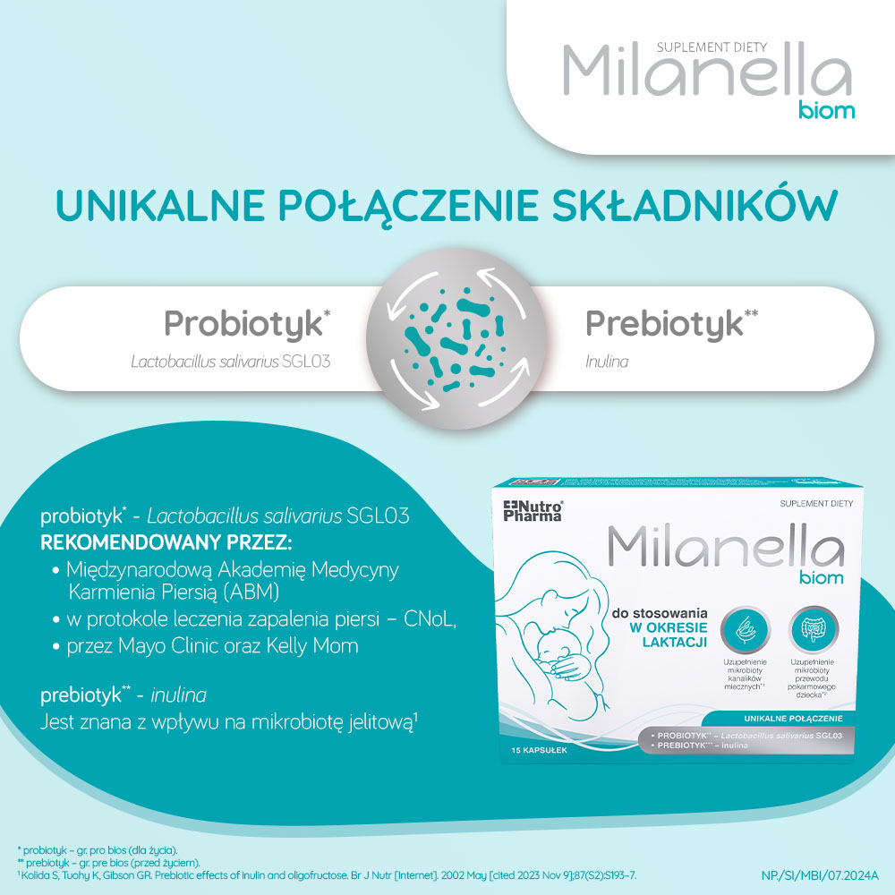 Milanella Biom, probiotyk dla kobiet karmiących piersią, 15 szt.