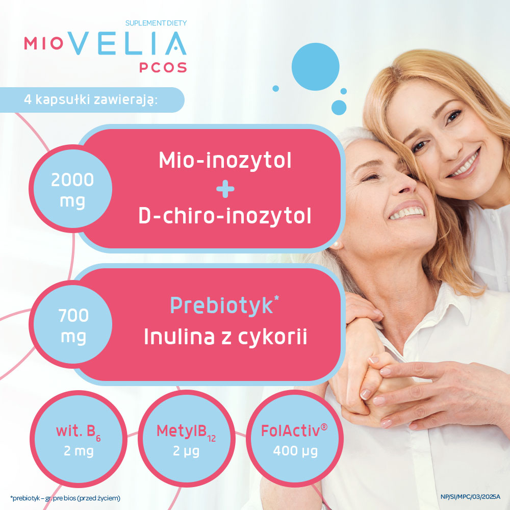 Miovelia PCOS , kapsułki ze składnikami wspomagającymi gospodarkę hormonalną u kobiet, 60 szt.